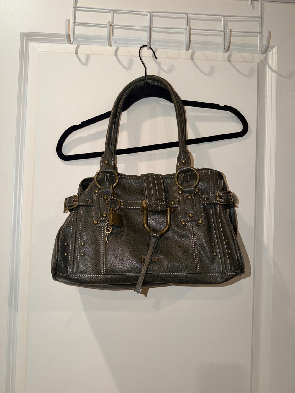 BDG Olive Green Leather Shoulder Bag with Brass Hardware